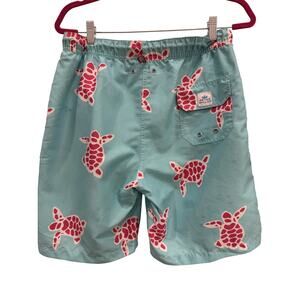 Peter Millar Men Sea Turtle Print Swim Trunks Blue Pink Mesh Lined Beach Shorts